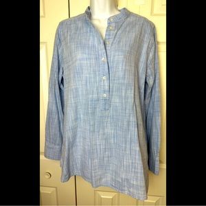 New J.CREW Crosshatch Popover Tunic Top Shirt Blouse Chambray Blue Pockets